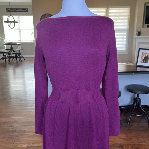 Laundry by Shelli Segal Dress Womens Size Large Bell Snap Sleeves Boat Neck Wine - Picture 3 of 16